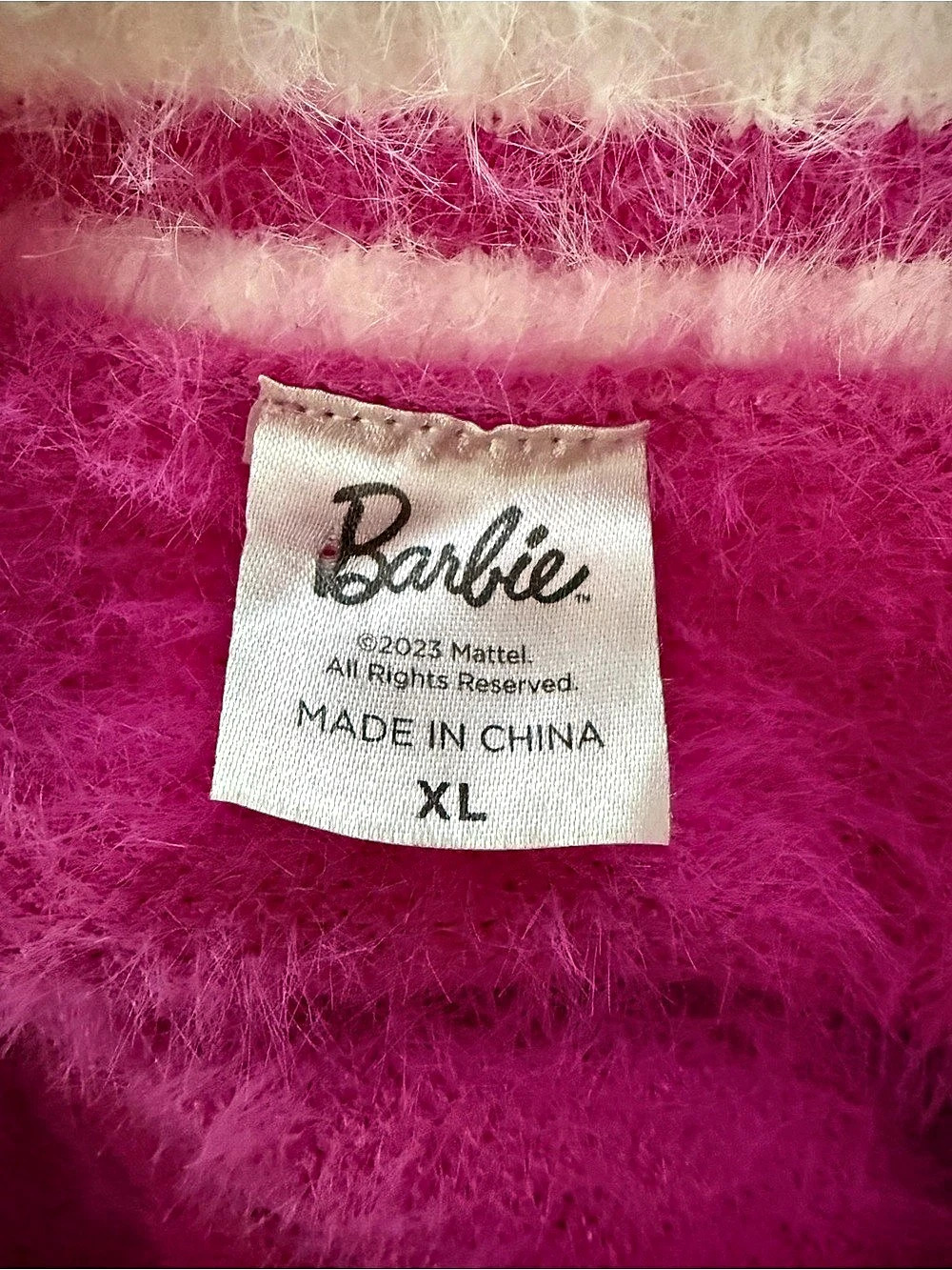 Barbie Cardigan Women's Size XL Pink & White Fuzzy 3-Button Long Sleeves - Picture 5 of 12